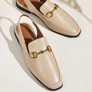 Elegant Cream Loafers with Gold Detail